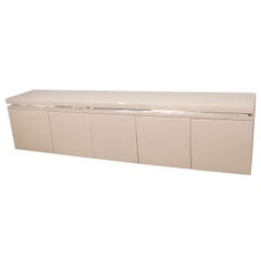 Reverse Painted Glass Wall-Mount Sideboard with Door Panels