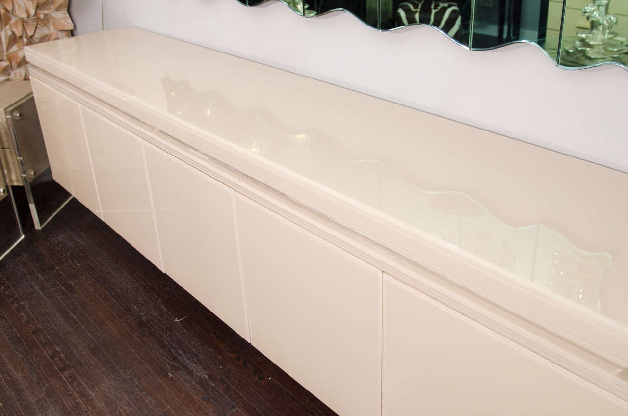 Modern Custom Reverse Painted Glass Wall-Mount Sideboard For Sale