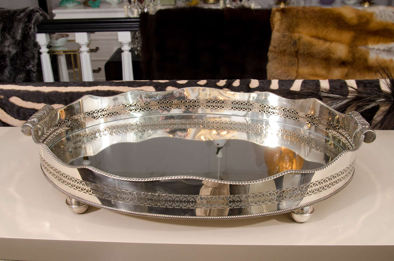 Oval Mirrored Silver Tray