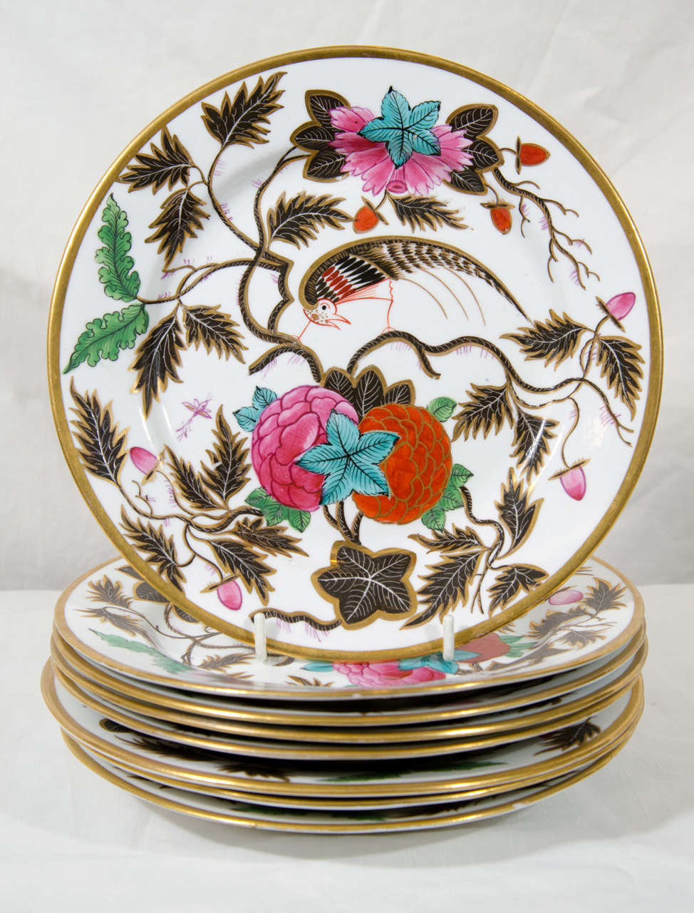 Group of 8 Minton Dessert Dishes in Turquoise and Pink