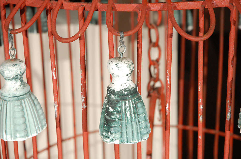 American Tony Duquette Floor Bird Cage in Crimson Red with Plaster Tassels
