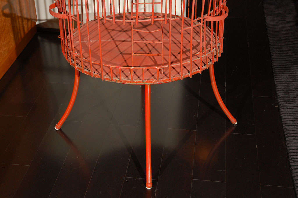 Tony Duquette Floor Bird Cage in Crimson Red with Plaster Tassels In Good Condition In Los Angeles, CA