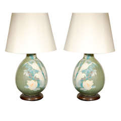 Pair of Hand-Painted Crane Table Lamps 6