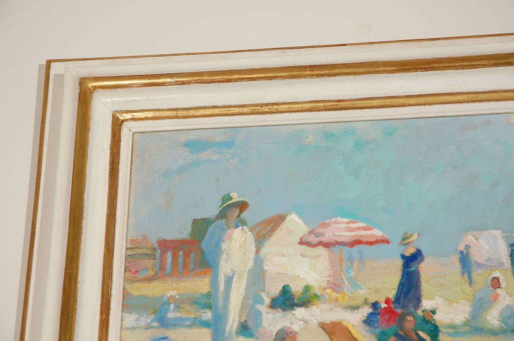 Art Deco Beach Lifestyle Painting by Martin Lindenau In Excellent Condition For Sale In Los Angeles, CA