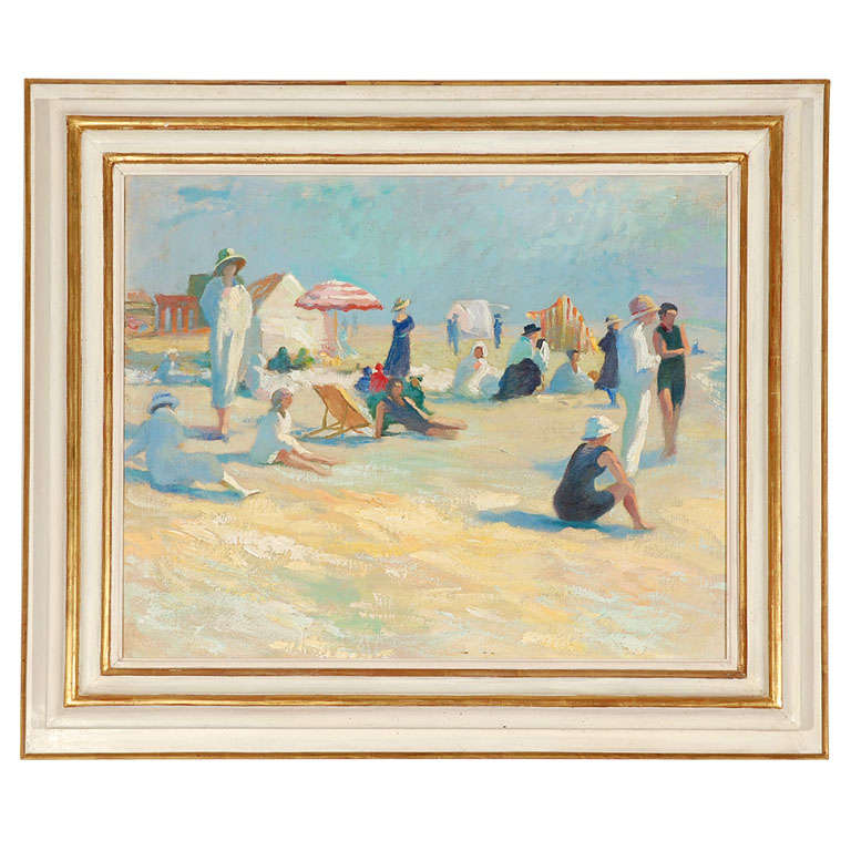 Art Deco Beach Lifestyle Painting by Martin Lindenau For Sale