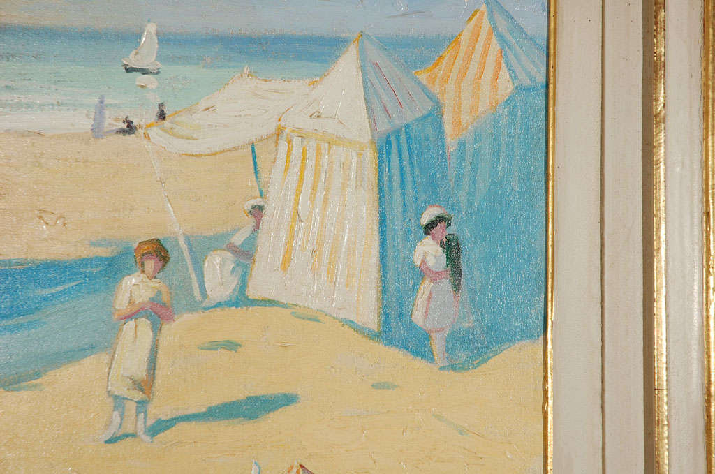 German Art Deco Beach Scene Painting by Martin Lindenau For Sale