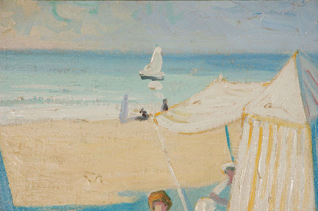 Art-déco-Strandszene, Gemälde von Martin Lindenau (Blattgold) im Angebot