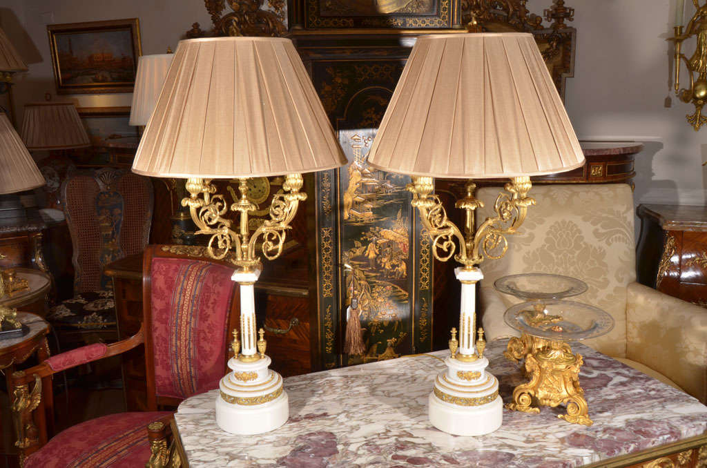 19th c Louis XVI marble and bronze dore candelabrum Lamps