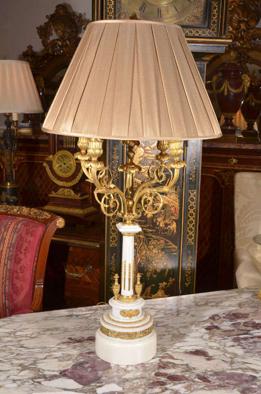 French 19th c Louis XVI marble candlabrum lamps