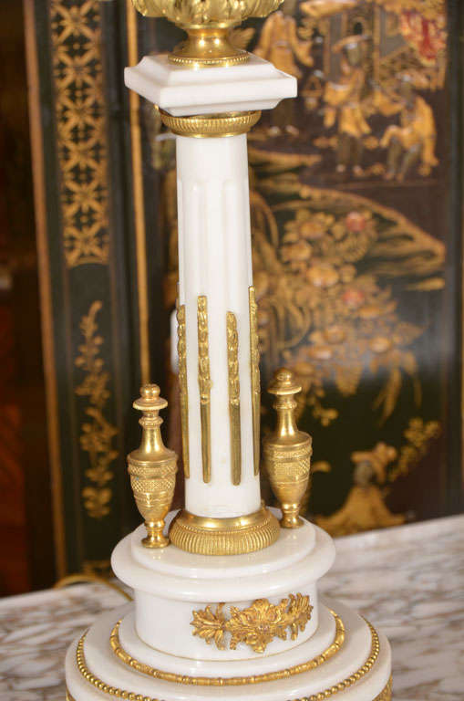 19th c Louis XVI marble candlabrum lamps 1
