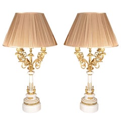 19th c Louis XVI marble candlabrum lamps