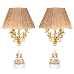 19th c Louis XVI marble candlabrum lamps 11