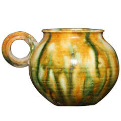 Antique Chinese Sancai Glazed Pottery Cup, Tang Dynasty