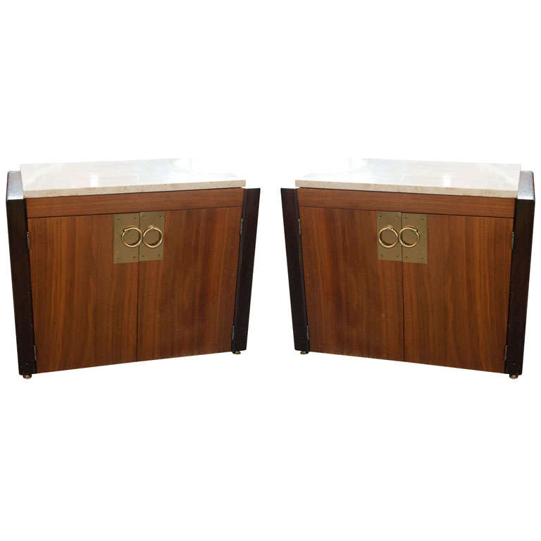 Pair of End Tables with Marble Tops For Sale