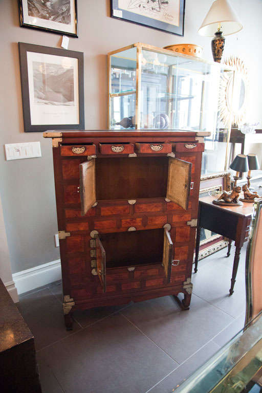 19th Century Antique Asian Iron gated , cedar wood Tea cabinet
