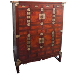Antique Asian Iron gated ,cedar wood Tea cabinet
