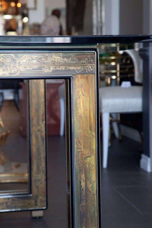 Brass Mastercraft  table with etched base by Bernard Rohne