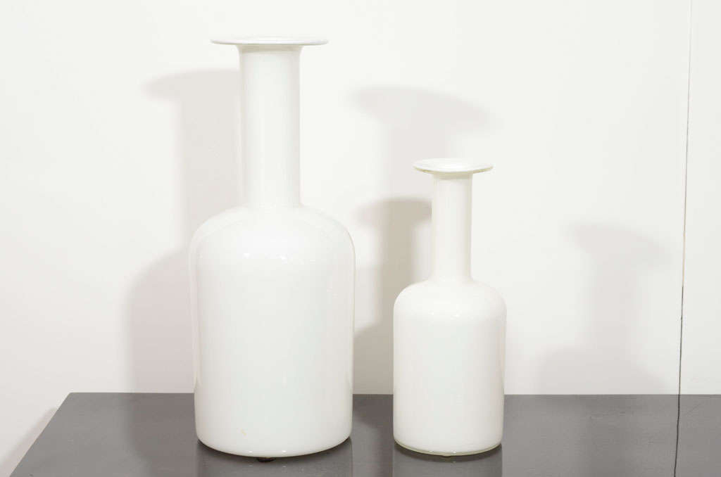 Two fantastic vases by Otto Brauer for Holmegaard, Denmark. The large size is 17.25