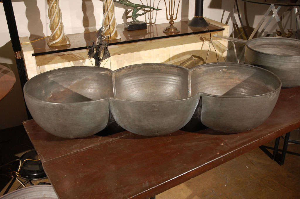 Monumental triple studio  pottery planter pot, signed