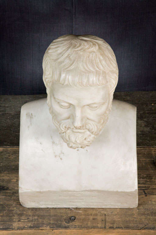 Carved Marble Bust Sculpture of a Scholar In Good Condition For Sale In London, GB