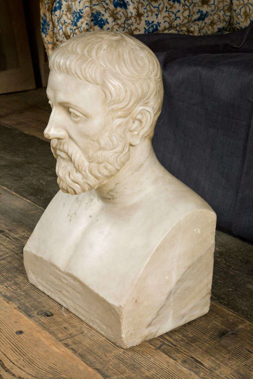 19th Century Carved Marble Bust Sculpture of a Scholar For Sale