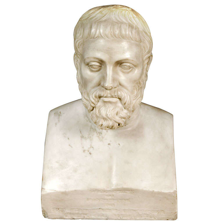 Carved Marble Bust Sculpture of a Scholar For Sale