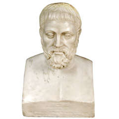 Carved Marble Bust Sculpture of a Scholar
