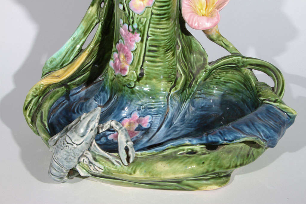 Monumental French Majolica Art Nouveau Figural Vase For Sale 3