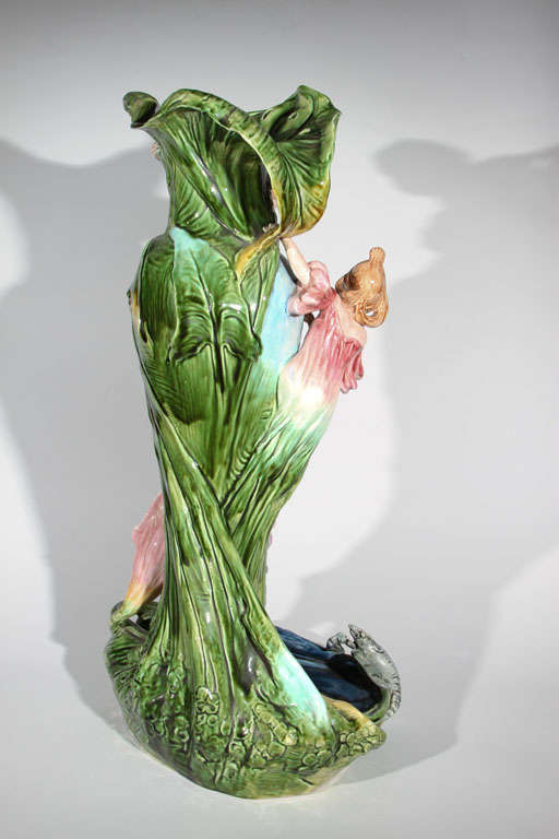 Monumental French Majolica Art Nouveau Figural Vase For Sale 7
