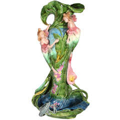 Monumental French Majolica Art Nouveau Figural Vase