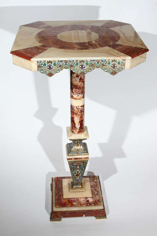French Multi Color Onyx and Champleve Enamel Table