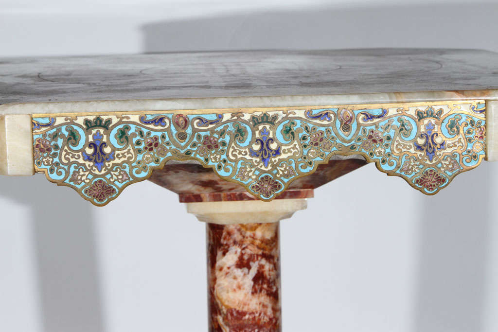 French Multi Color Onyx and Champleve Enamel Table For Sale 1
