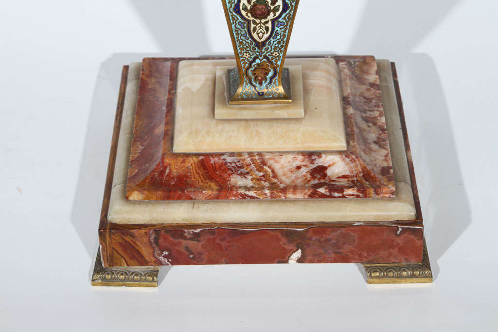 French Multi Color Onyx and Champleve Enamel Table For Sale 2