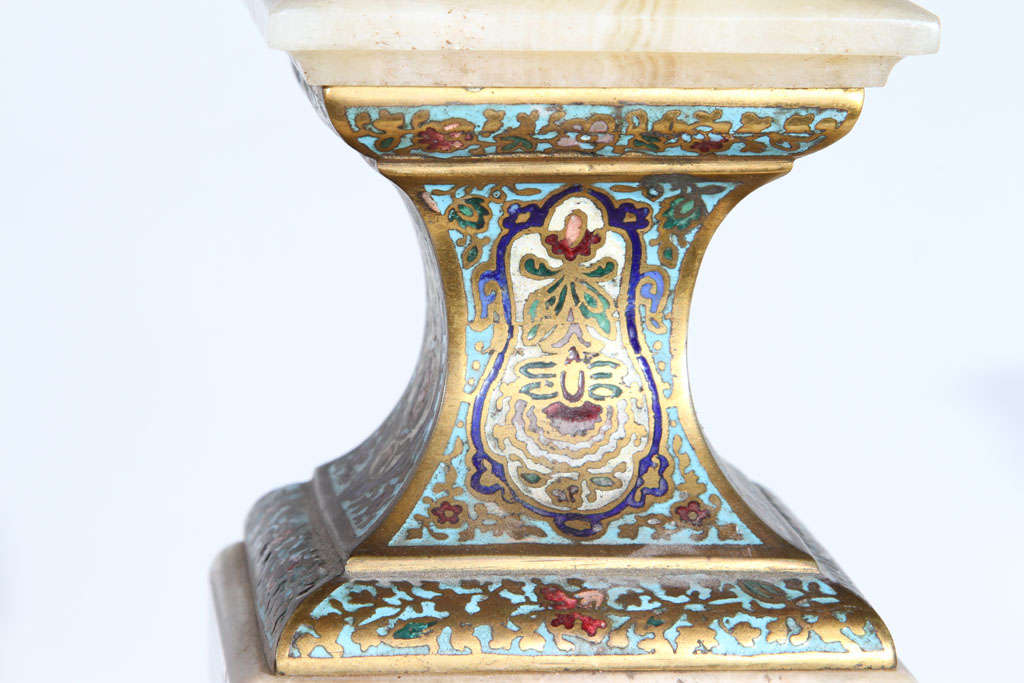 French Multi Color Onyx and Champleve Enamel Table For Sale 5
