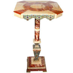 French Multi Color Onyx and Champleve Enamel Table
