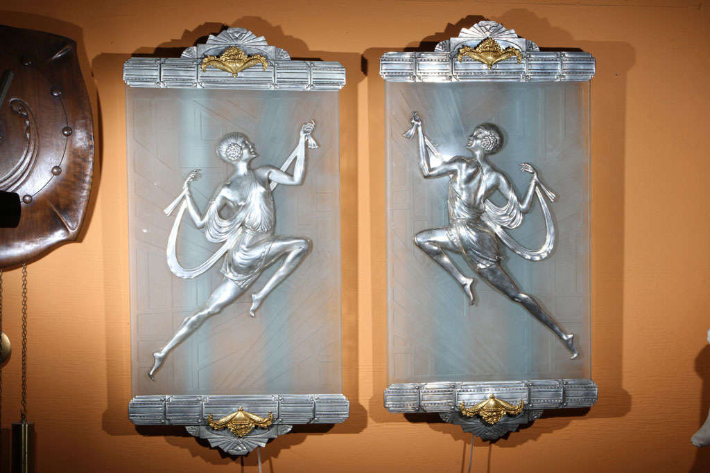 Great Pair French High Style Art Deco Wall Lights