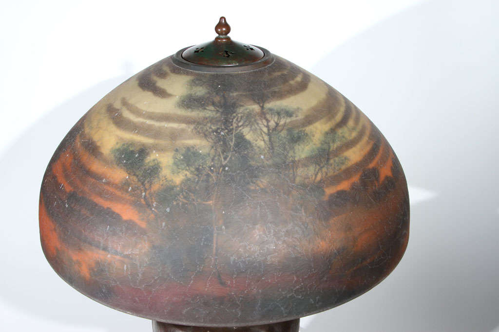 Handel Lamp w Scenic Reverse Painted Shade For Sale 2