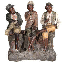 Johann Maresch Antique Figurine, Three Black Boys Seated on Wall