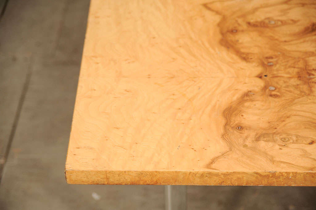 Chrome Milo Baughman Burl Wood Coffee Table For Sale