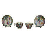 Pair of Chinese Export Mandarin Palette Cups and Saucers