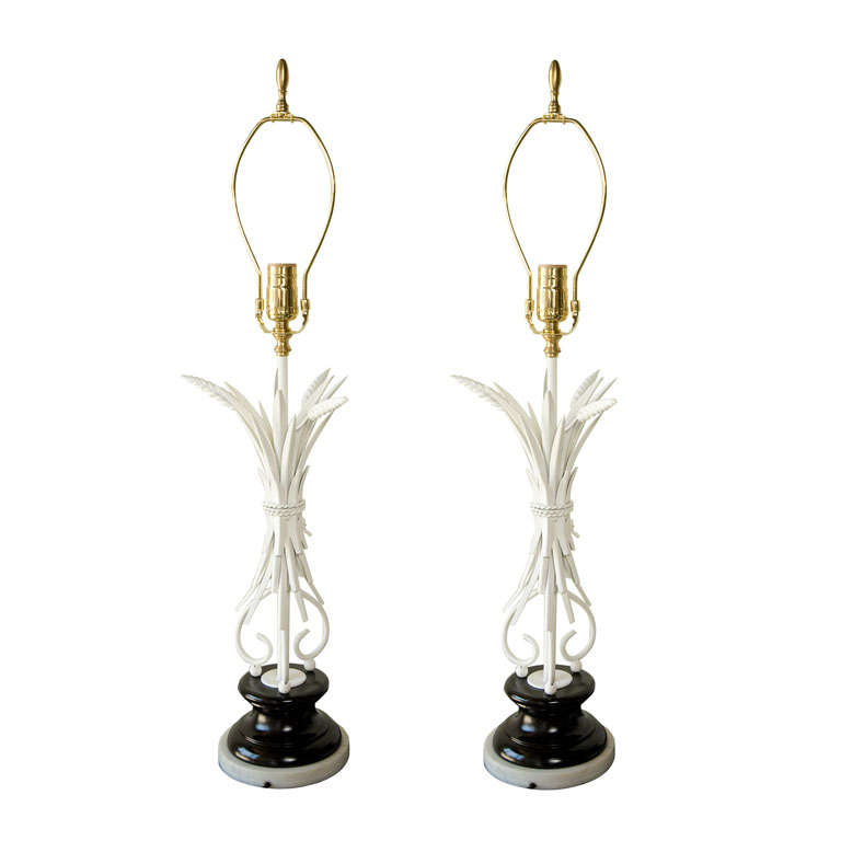 Pair of White Gesso Wheat Table Lamps
