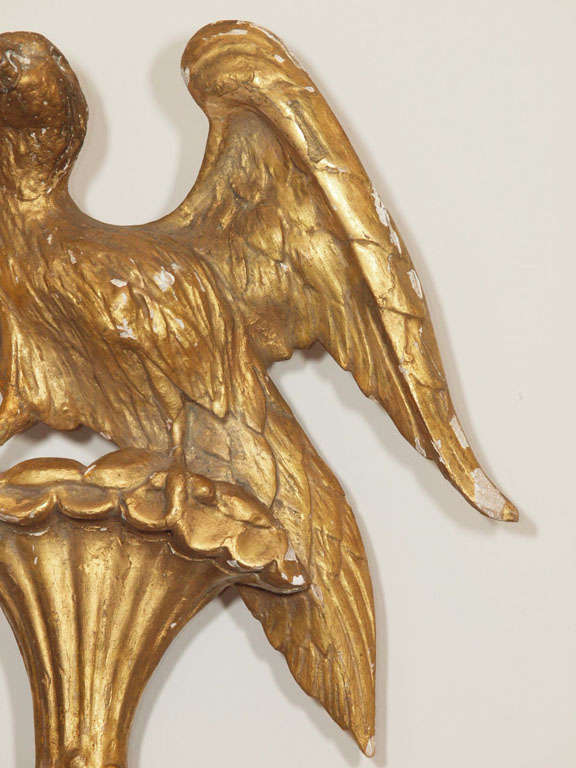 19th Century 19th c European Carved Giltwood Empire Style Perched Eagle Fragment For Sale
