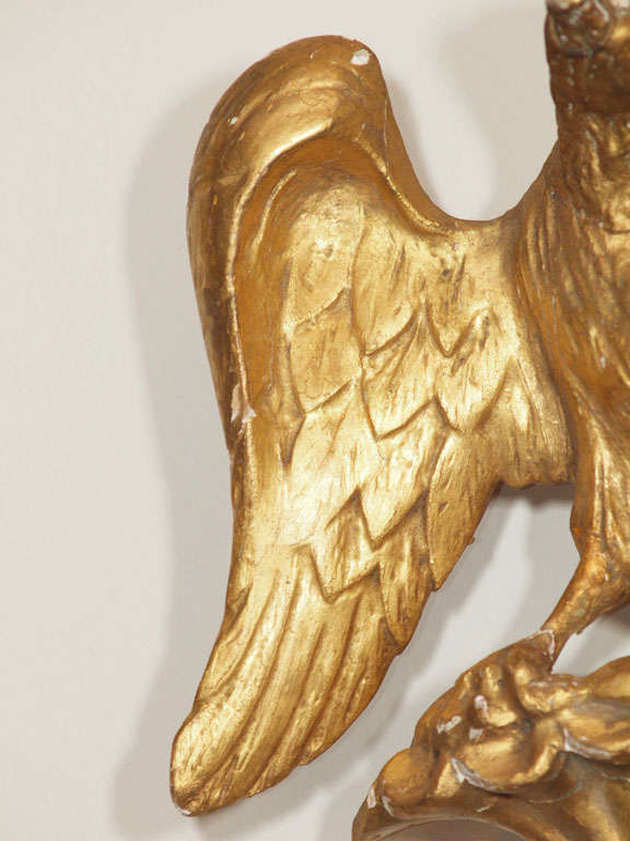 Metal 19th c European Carved Giltwood Empire Style Perched Eagle Fragment For Sale