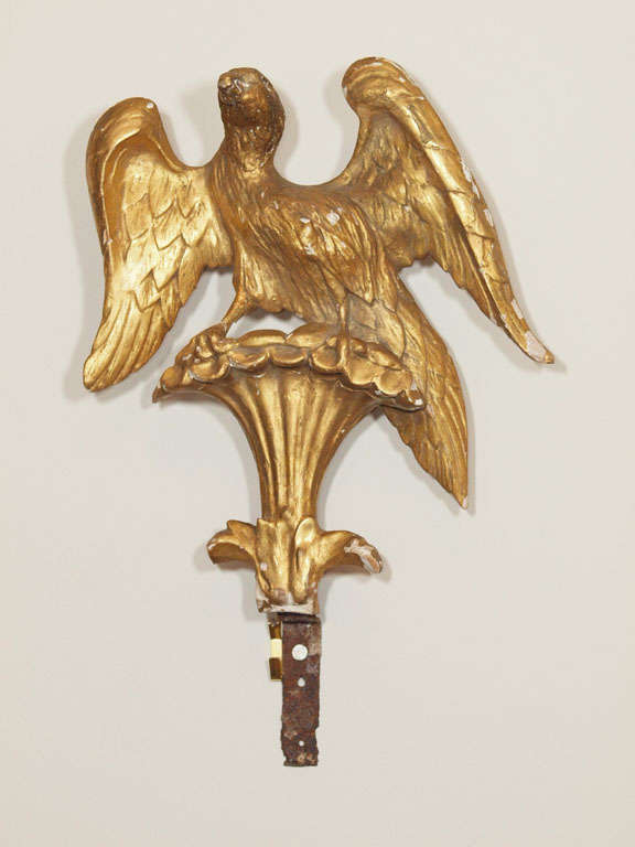 19th c European carved giltwood fragment of a perched eagle