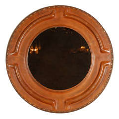Brazilian hand Tooled Stitched Leather Mirror