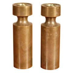 Pair Solid Bronze Machined Candlesticks