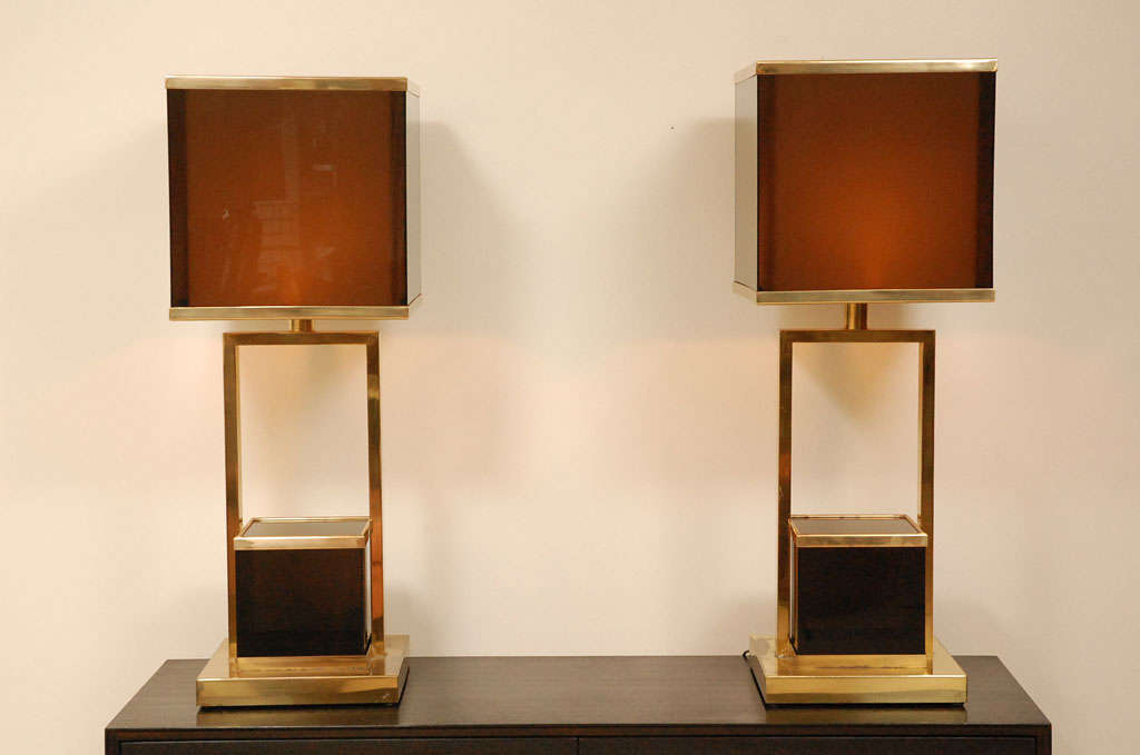 Pair Of Fantastic Brass And Acrylic Table Lamps