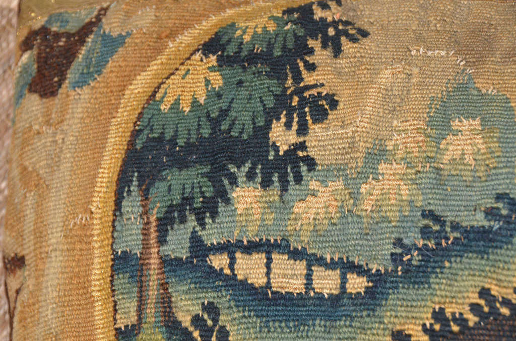 French Maison Maison 18th Century Tapestry Fragment Pillow For Sale