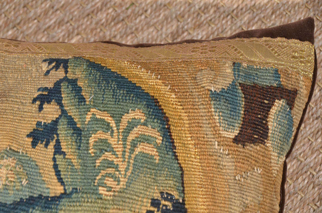 18th Century and Earlier Maison Maison 18th Century Tapestry Fragment Pillow For Sale