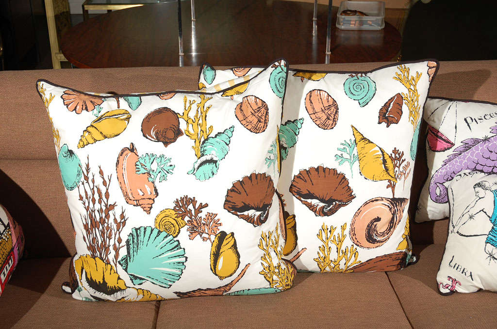 Mid-20th Century Seven Custom Made Down Pillows with Iconic 60's Fabric For Sale